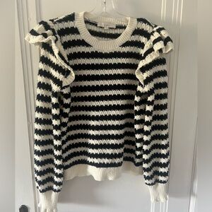 Loft Ruffle Shoulder Strip Open Knit Sweater